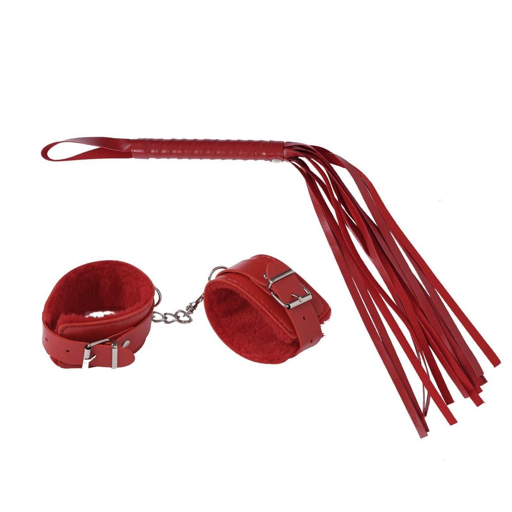 3875 2Pcs Fluffy Leather Wrist Cuffs Adjustable Leash Chain Cosplay Party